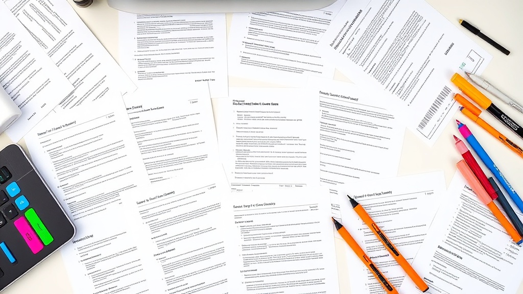 책상 위에 펼쳐진 여러 회차의 자격증 기출문제지와 형광펜으로 분석된 핵심 키워드들